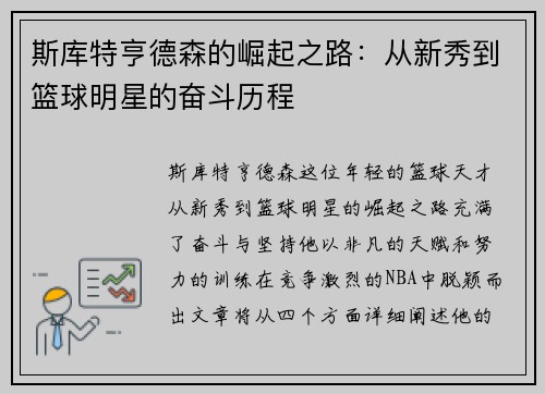斯库特亨德森的崛起之路：从新秀到篮球明星的奋斗历程